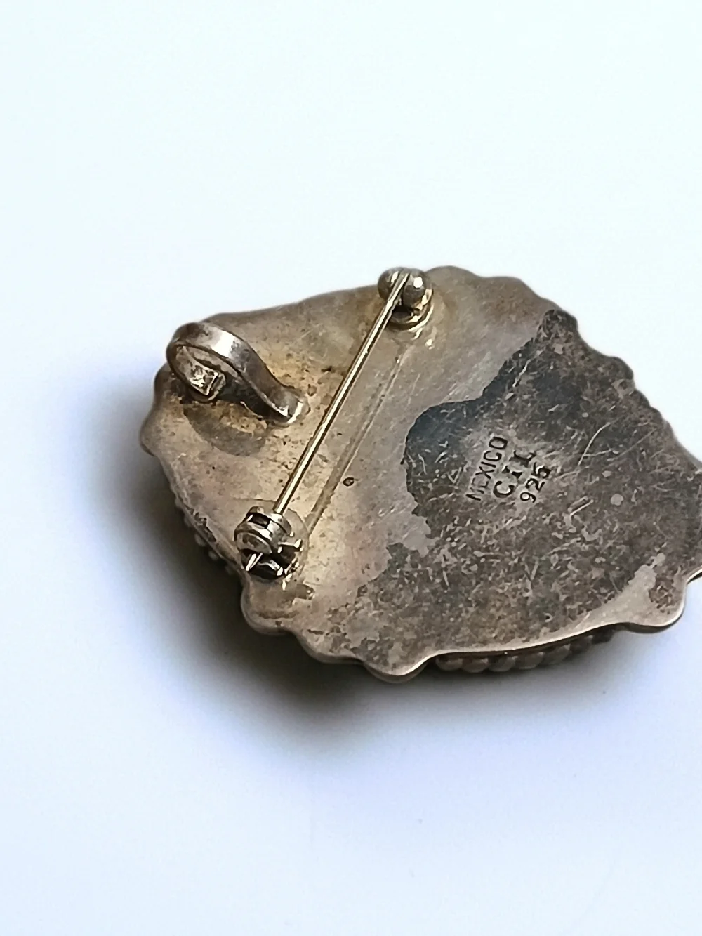 Oval Silver Brooch/Pendant with Brown Jasper W/ a T Beaded Frame-Mexico 925